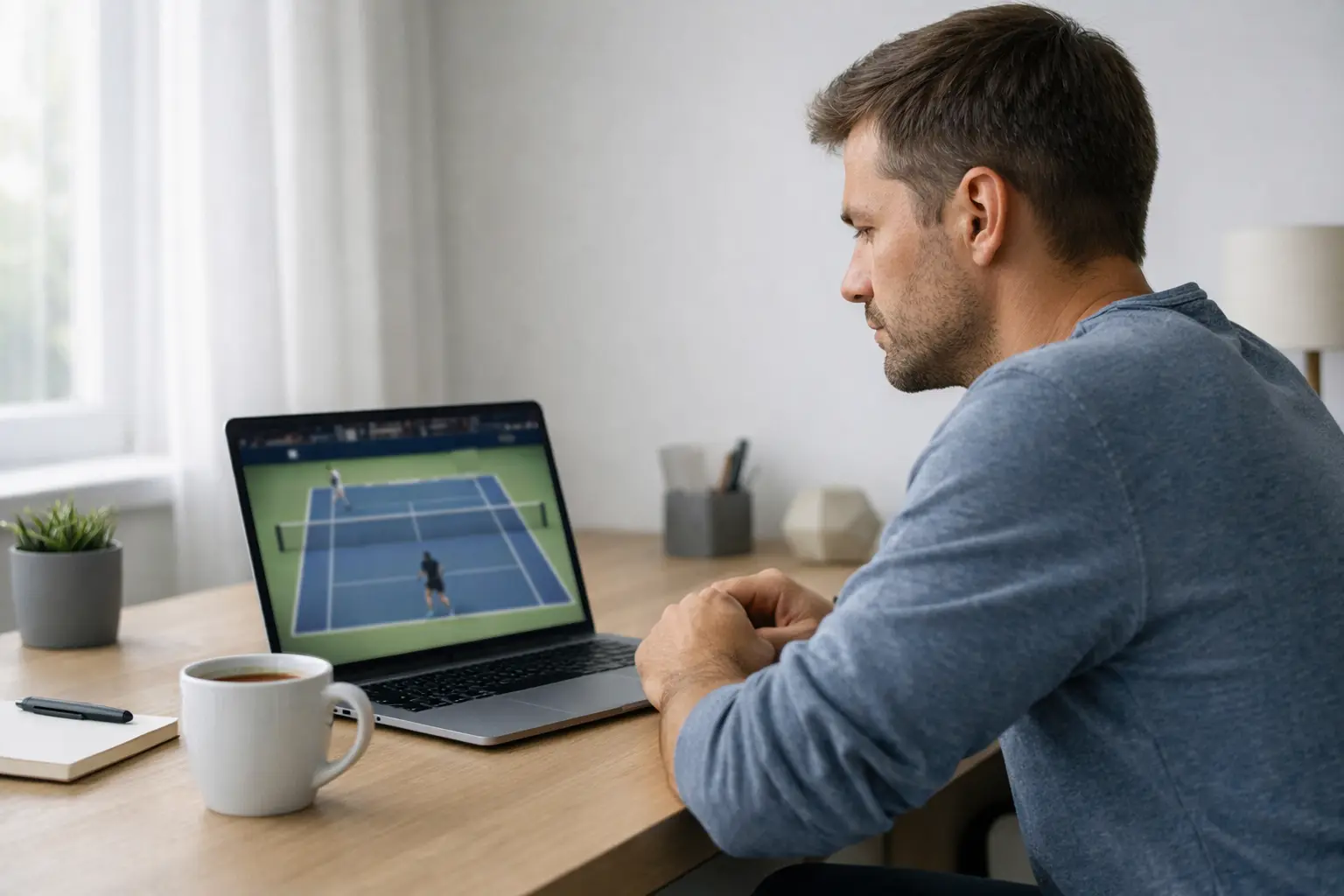 Persona usando un portátil viendo un partido de tenis en streaming