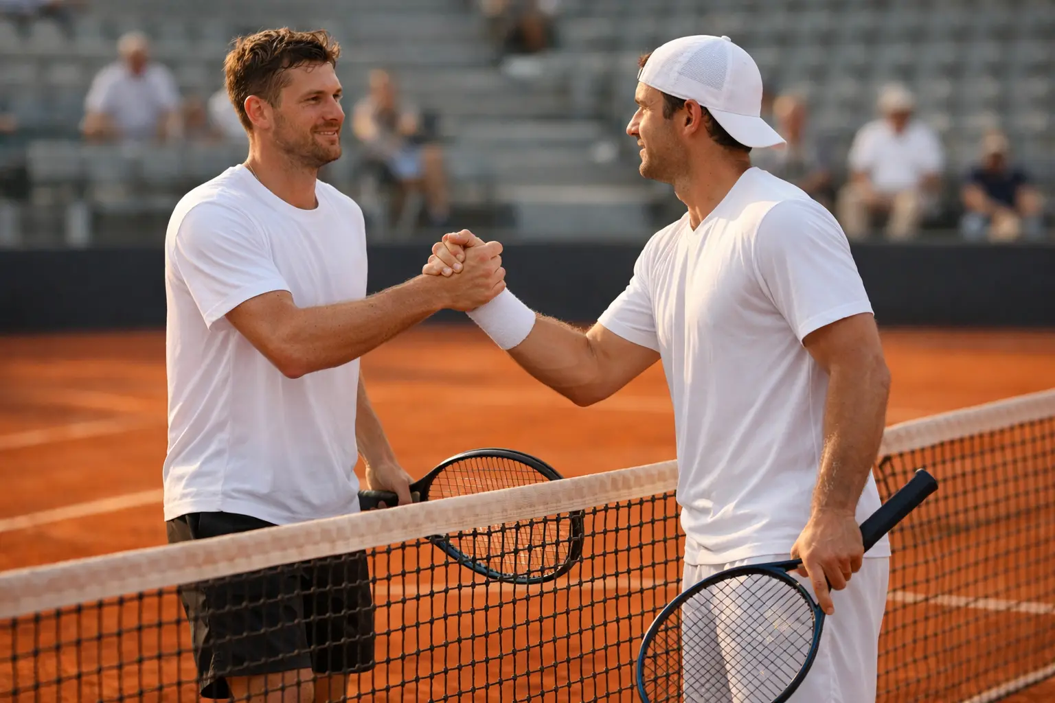 Dos tenistas en la red dándose la mano tras un partido